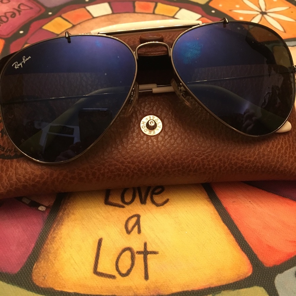 Rayban Classic Blue Mirror White Browbar Aviator